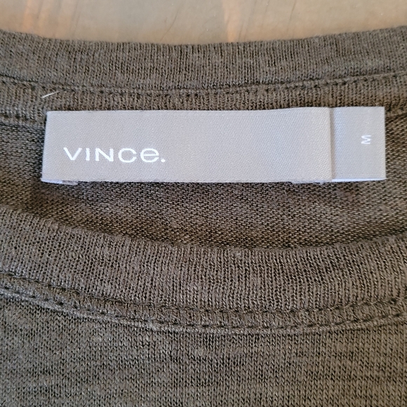Vince • 100% Linen Long Sleeve Slub Pullover Shirt in Olive Drab Green Sz M - Picture 8 of 12